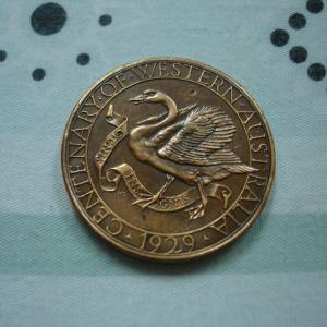 澳洲 1929 年發行西澳大利亞州成為英國殖民地 100 週年紀念版銅幣