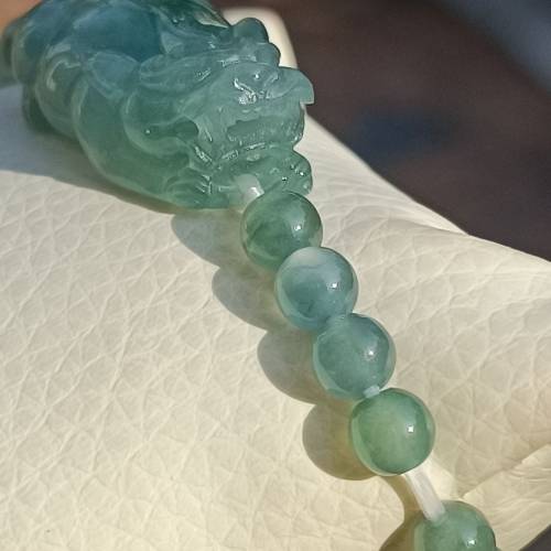 💝緬甸天然A貨冰糯化膠老藍水翡翠貔貅手串
  （可代做香港玉石鑒定証書）
❤28.7mm...