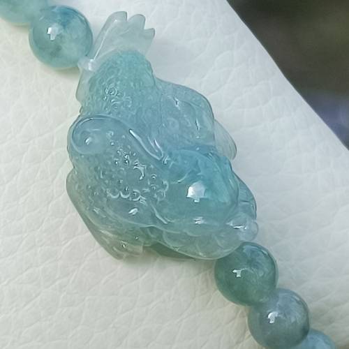 💝緬甸天然A貨冰~冰糯晴水綠翡翠金蟾手串
  （可代做香港玉石鑒定証書）
❤25.5mm*...