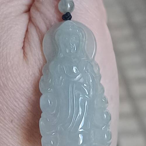 💝緬甸天然A貨冰糯化翡翠站觀音
  （可代做香港玉石鑒定証書）
❤36.5mm*18.5mm*6mm...
