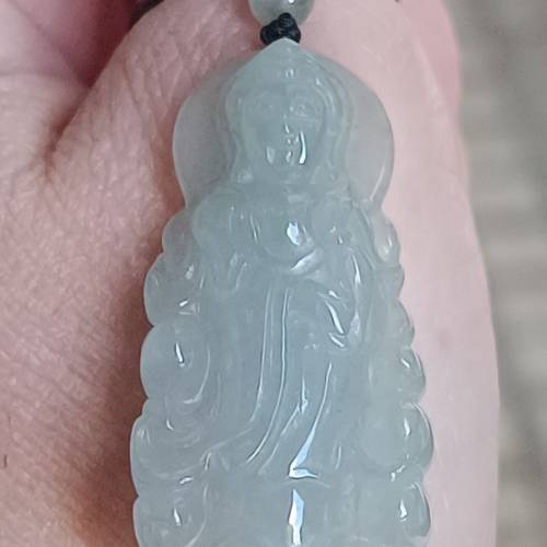 💝緬甸天然A貨冰糯化翡翠站觀音
  （可代做香港玉石鑒定証書）
❤36.5mm*18.5mm*6mm...