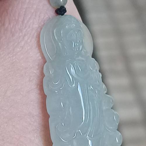 💝緬甸天然A貨冰糯化翡翠站觀音
  （可代做香港玉石鑒定証書）
❤36.5mm*18.5mm*6mm...