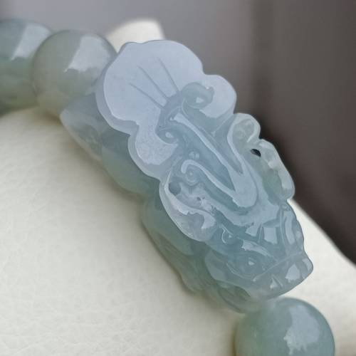 💝緬甸天然A貨糯化翡翠貔貅招財手串
  （可代做香港玉石鑒定証書）
❤39.5mm*19.4m...