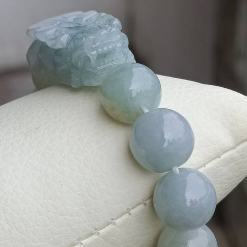 💝緬甸天然A貨糯化翡翠貔貅招財手串
  （可代做香港玉石鑒定証書）
❤39.5mm*19.4m...