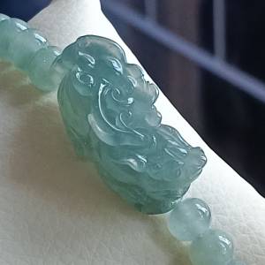 💝緬甸天然A貨冰糯化膠藍水翡翠貔貅手串
  （可代做香港玉石鑒定証書）
❤30mm*13m...