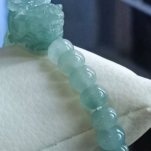 💝緬甸天然A貨冰糯化膠藍水翡翠貔貅手串
  （可代做香港玉石鑒定証書）
❤30mm*13m...