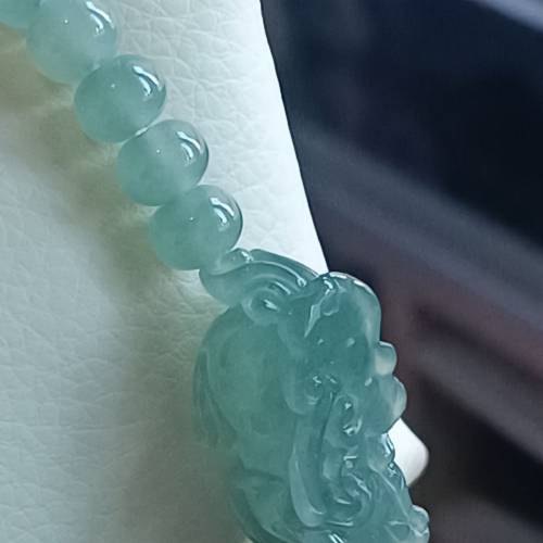 💝緬甸天然A貨冰糯化膠藍水翡翠貔貅手串
  （可代做香港玉石鑒定証書）
❤30mm*13m...