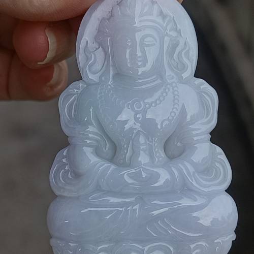 💝緬甸天然A貨糯種淡紫翡翠大渡母觀音
  （可代做香港玉石鑒定証書）
❤63.7mm*41m...