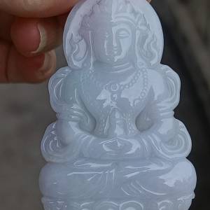 💝緬甸天然A貨糯種淡紫翡翠大渡母觀音
  （可代做香港玉石鑒定証書）
❤63.7mm*41m...