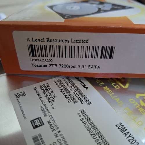 全新未開袋(有保用)Toshiba 東芝 HDD 2TB ....$299