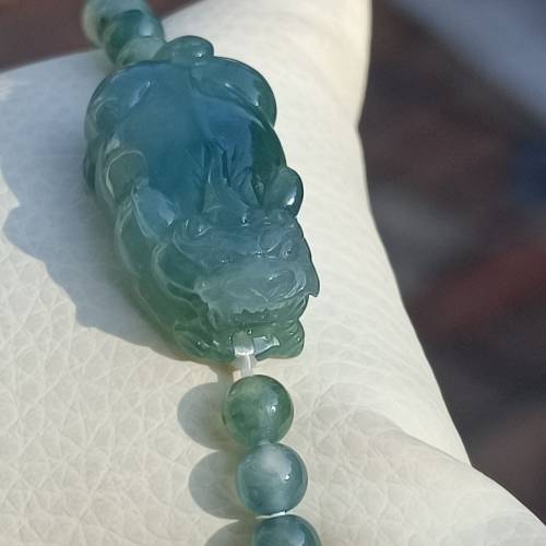 💝緬甸天然A貨冰糯化膠老藍水翡翠貔貅手串
  （可代做香港玉石鑒定証書）
❤28.7mm...