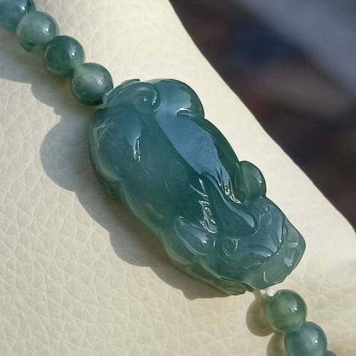 💝緬甸天然A貨冰糯化膠老藍水翡翠貔貅手串
  （可代做香港玉石鑒定証書）
❤28.7mm...
