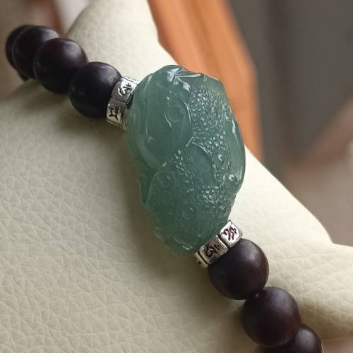 💝緬甸天然A貨冰糯晴水藍翡翠金蟾手串
  （可代做香港玉石鑒定証書）
❤S925銀飾，...