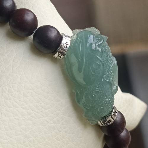 💝緬甸天然A貨冰糯晴水藍翡翠金蟾手串
  （可代做香港玉石鑒定証書）
❤S925銀飾，...