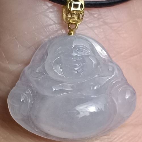 💝緬甸天然A貨冰種淡紫翡翠小佛公
  （可代做香港玉石鑒定証書）
❤18K金釦
❤18mm...