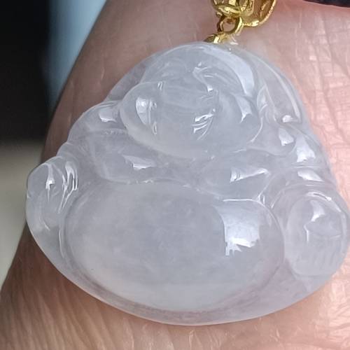 💝緬甸天然A貨冰種淡紫翡翠小佛公
  （可代做香港玉石鑒定証書）
❤18K金釦
❤18mm...