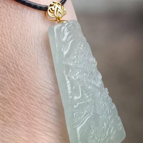 💝緬甸天然A貨冰膠淡晴翡翠山水牌
  （可代做香港玉石鑒定証書）
❤18K金釦
❤32.6...