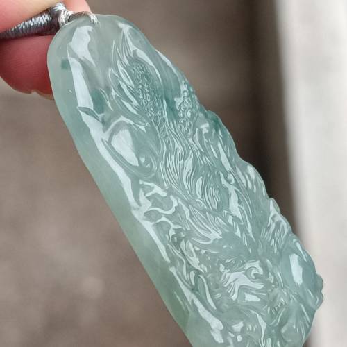 💝緬甸天然A貨冰糯化膠飄花翡翠龍牌
  （可代做香港玉石鑒定証書）
❤54.7mm*29.5m...