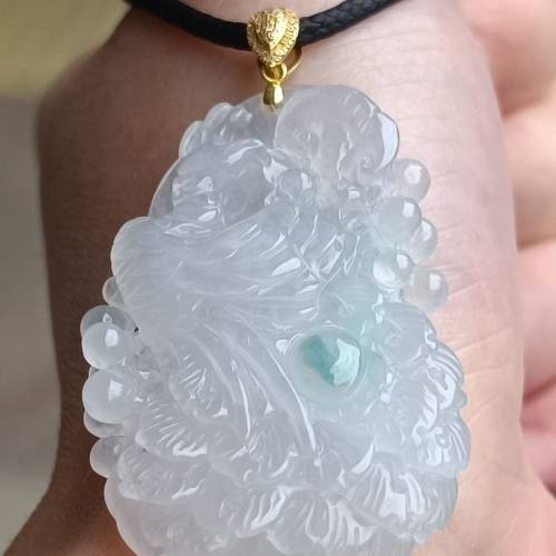 💝緬甸天然A貨冰膠淡紫點綠翡翠鳳凰
  （可代做香港玉石鑒定証書）
❤18K金南非鑽...
