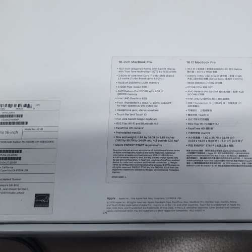 行貨全新有單Apple MacBook Pro 16吋 (2.6GHz i7, 16+512GB SSD)有盒全套齊(電池循...