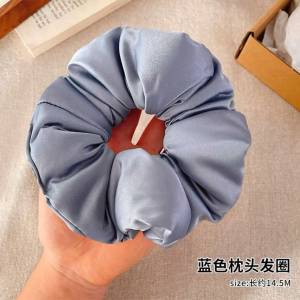 藍色 枕頭大腸發圈kitsch加棉填充睡眠緞面真絲 女高級感丸子頭