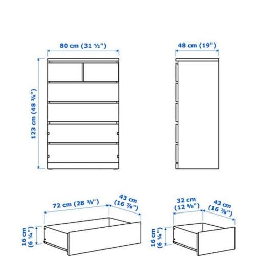 IKEA 六格抽屜櫃 白色 48x80x123 cm 厘米  Chest of 6 Drawers MALM