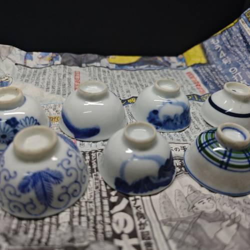 日本昭和時期手繪青花老茶杯(買五送二)