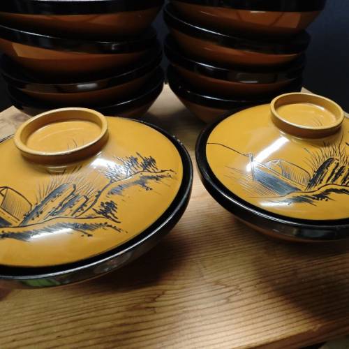 日本大正时期木胎大漆精美蓋碗(一套十枚)