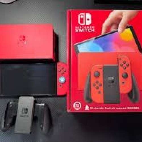 Nintendo Switch HEG-001 OLED版 瑪利歐亮麗紅 + Super Mario 3D World + Fury World