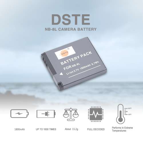 DSTE NB-8L Fully Decoded Lithium-Ion Battery With Single-Bay Travel Charger