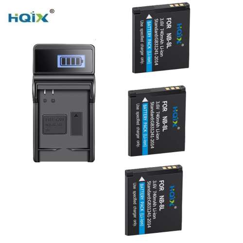 HQIX NB-8L Lithium Battery Pack With LCD Diaplay USB Charger 代用鋰電池連充電器