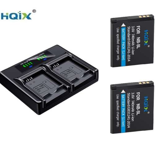 HQIX NB-8L Lithium Battery Pack With LCD Display USB-C Dual Charger 電池連充電機