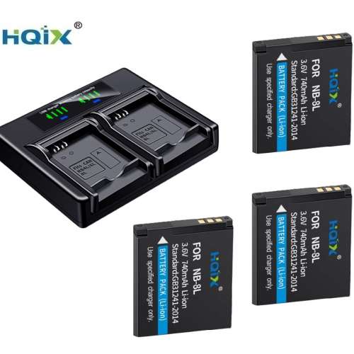 HQIX NB-8L Lithium Battery Pack With LCD Display USB-C Dual Charger 電池連充電機