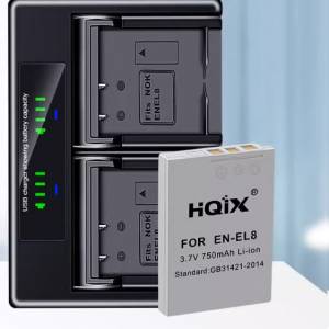 HQIX EN-EL8 Lithium-Ion Battery Pack With LCD Display USB-C Dual Charger 電池...