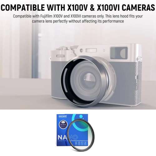 NEEWER CA085 Round Lens Hood With MRC Ultra-Slim UV For FUJIFILM X100V / X100VI