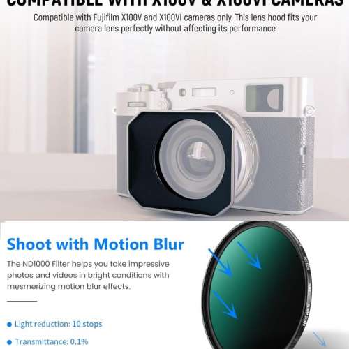 NEEWER CA087 SQUARE Lens Hood With 49mm ND1000 Lens Filter 10-Stop Fixed Neutral