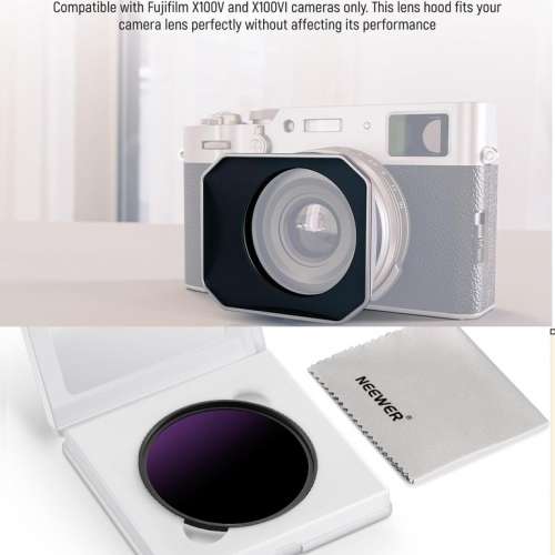 NEEWER CA087 SQUARE Lens Hood With 49mm ND100000 Lens Filter