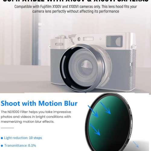 NEEWER CA085 Round Lens Hood With 49mm ND1000 Lens Filter 10-Stop Fixed Neutral