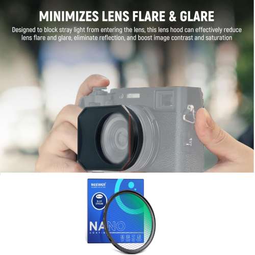 NEEWER CA086 SQUARE Lens Hood With 49mm HD Blue Streak Filter For Fujifilm X100V