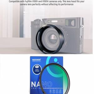NEEWER CA086 Round Lens Hood With 49mm HD Blue Streak Filter For Fujifilm X100V