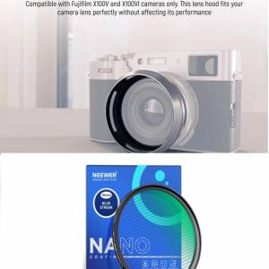 NEEWER CA085 Round Lens Hood With 49mm HD Blue Streak Filter For Fujifilm X100V