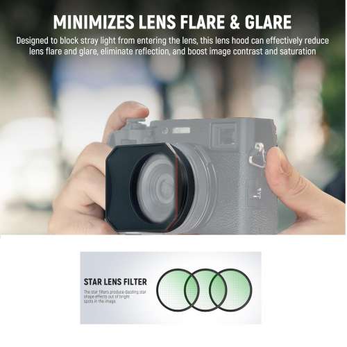 NEEWER CA086 SQUARE Lens Hood With 3 Pcs Star Filters Kit (4, 6, 8 Points)