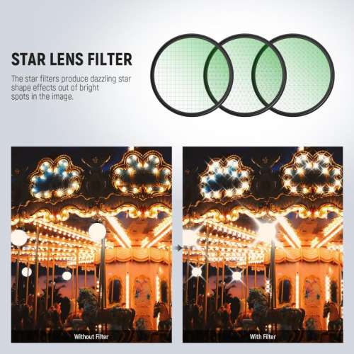 NEEWER CA087 SQUARE Lens Hood With 3 Pcs Star Filters Kit (4, 6, 8 Points) 星光...