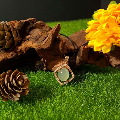 S925鍍玫瑰金湖水綠蛋面吊墜