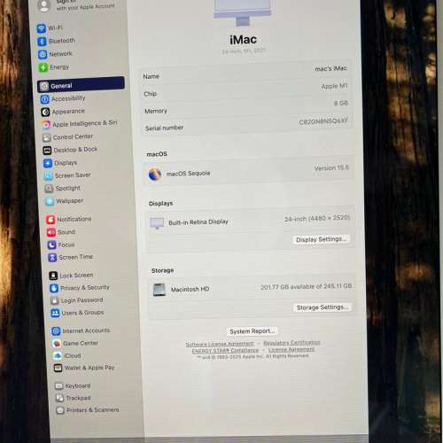 （螢幕有小缺陷，請看清楚描述。） iMac M1 24吋 2021