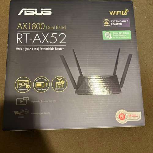 ASUS 華碩RT-AX52 (AX1800) Dual Band WiFi 6 有單有保到27年