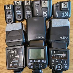 多款 Godox 和 Yongnuo 相機閃光燈， 及引閃