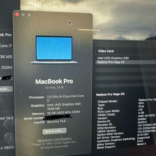 Apple MacBook Pro 15" 2018 Top spec (i7/16GB RAM/1TB Storage/ Radeon Pro Vega 20