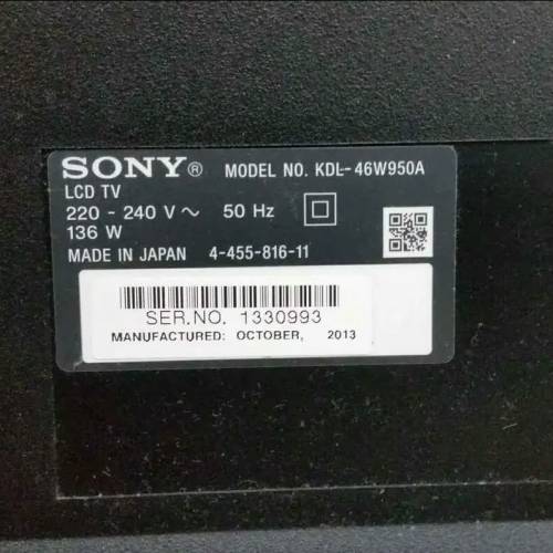 壞唔著機 46寸 sony 46w950a