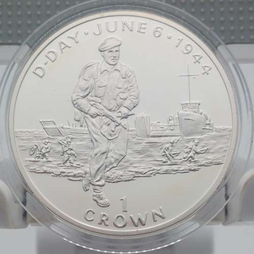 (1994)ISLE OF MAN 50th ANNIVERSARY OF D-DAY SILVER PROOF CROWN/0.925 Silver